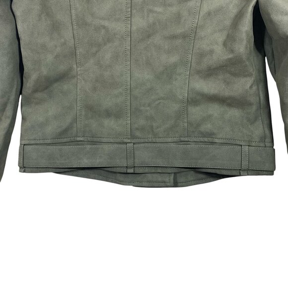 Forever 21 Distressed Faux Leather Olive Moto Jacket With Belt size small - Picture 6 of 16